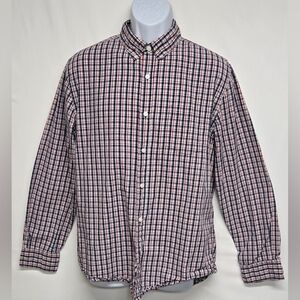 St. John's Bay M Cotton Button Down Shirt Plaid Checked Long Sleeve